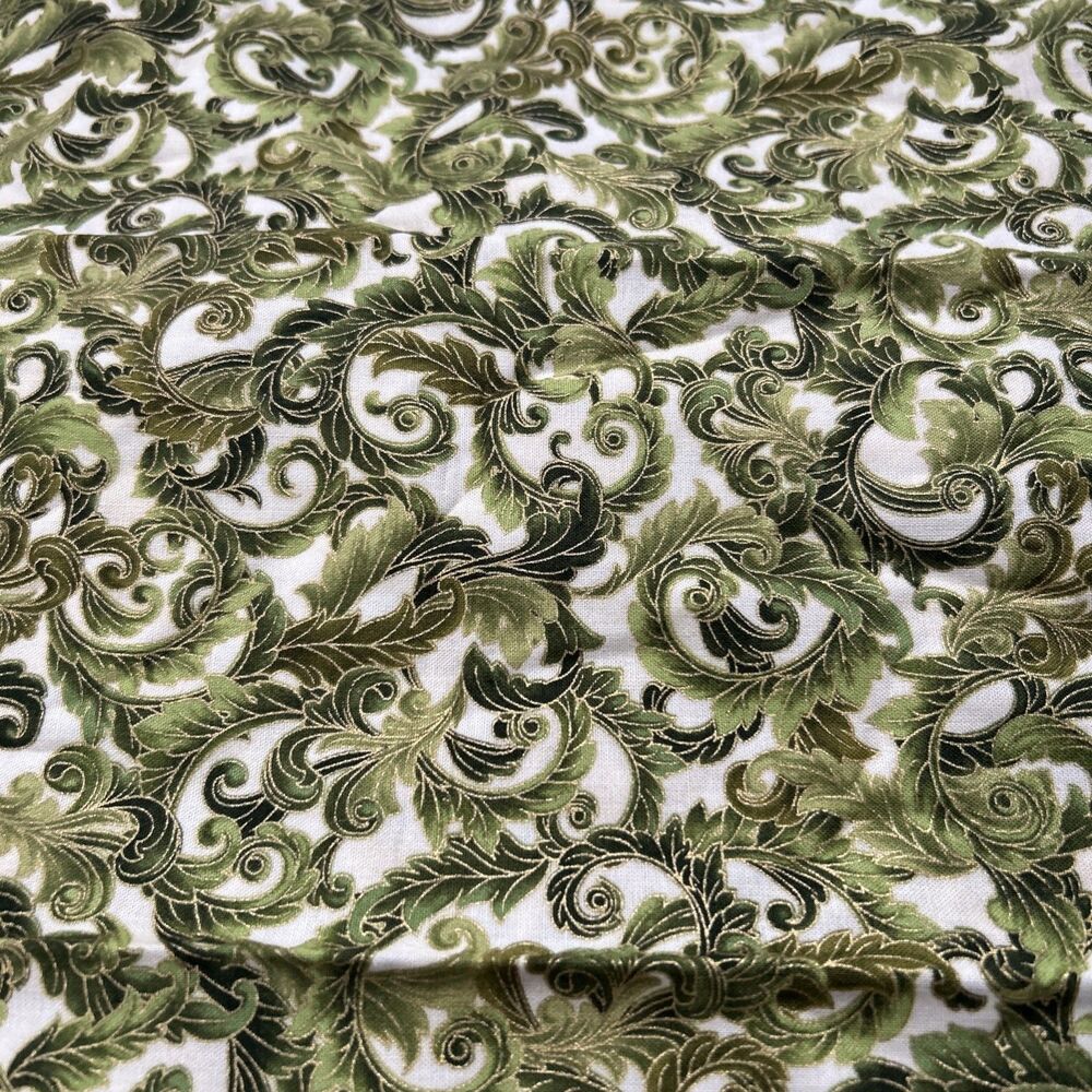 Peggy Toole Robert Kaufman Cotton Quilting Fabric Green Florentine 1/2 Yd X 42"